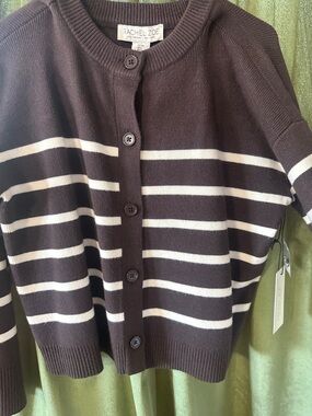 Rachel Zoe Brown and White Striped Button Front Cardigan